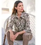Langarmbluse HEINE, Damen, Gr. 50, gr&uuml;n (khaki, dunkeltaupe, bedruckt), 100%