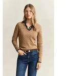 Strickpullover GANT "STRETCH COTTON CABLE V-NECK", Damen, Gr. S, braun (warm...