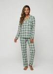 Schlafanzug LASCANA, Damen, Gr. 44, gr&uuml;n (beige, gr&uuml;n kariert), Web,...