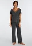 Pyjama LASCANA, Damen, Gr. 36/38, grau (dunkel grau), Single Jersey,...