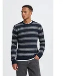 Rundhalspullover BLEND "BHBRANKO CREW KNIT STRIPE", Herren, Gr. 3XL, blau...