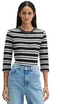 T-Shirt MARC O'POLO "aus weichem Slub-Jersey", Damen, Gr. XXS, schwarz-wei&szlig;