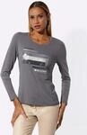 Langarmshirt CREATION L "Shirt", Damen, Gr. 36, grau (anthrazit), 95% Viskose, 5%