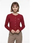 Strickjacke VERO MODA "VMGOLD CABLE LS O-NECK CARDIGAN", Damen, Gr. M, rot...