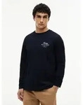 Langarmshirt TOMMY HILFIGER "SCRIPT STACK LS REGULAR TEE", Herren, Gr. M, blau