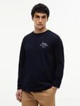 Langarmshirt TOMMY HILFIGER "SCRIPT STACK LS REGULAR TEE", Herren, Gr. M, blau