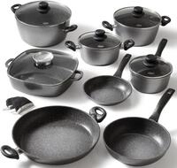 STONELINE Topf-Set Set, Bratentopf 24/28, Kochtopf 20, Kasserolle 18, Pfanne