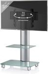VCM Wohnzimmertisch "TV Standfu&szlig; St&auml;nder Rack Alu Glas Rollen Blino ZW" 1 Stk. tlg.