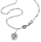 Fu&szlig;kette ZEEME "925 Silber mit Herz-Anh&auml;nger und Zirkonia wei&szlig; 25cm lang", wei&szlig;