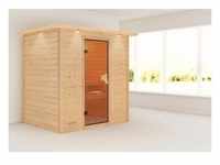 KARIBU Sauna ""Sonja" mit bronzierter Tür und Kranz naturbelassen" Saunen beige