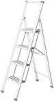 WENKO Trittleiter "Modell Alu-Design" Klapptritt Leiter, rutschsichere XXL-Stufen,