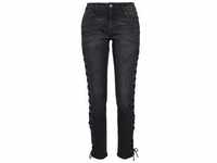 Bequeme Jeans URBAN CLASSICS "Urban Classics Damen Ladies Denim Lace Up Skinny Pants"