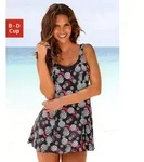 Badekleid LASCANA, Damen, Gr. 54, Cup B, schwarz (schwarz, bedruckt), Polyamid,