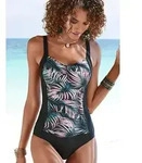 Badeanzug LASCANA "Reese", Damen, Gr. 40, Cup C, schwarz (schwarz, bedruckt),