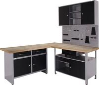 ONDIS24 Werkstatt-Set "Basic One" 2x Werkbank, 1x Werkstattschrank, 3x Lochwand