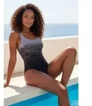 Badeanzug LASCANA, Damen, Gr. 40, Cup F, schwarz-wei&szlig; (schwarz, grau), Elasthan,