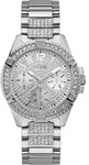 Multifunktionsuhr GUESS "LADY FRONTIER", silber (silberfarben), Armbanduhren, Damen,