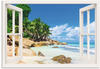 Artland Wandbild "Küste mit Palmen durchs Fenster", Karibikbilder, (1 St.), als