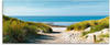 Glasbild ARTLAND "Strand mit Sanddünen und Weg zur See" Bilder Gr. B/H: 125 cm x 50