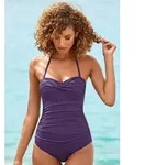 Badeanzug LASCANA, Damen, Gr. 46, Cup C, lila (aubergine), Microfaser, Polyamid,