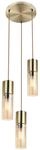 GLOBO Pendelleuchte messing amber Metall Glas H/D: ca. 150x30 cm E27 3 Brennstellen