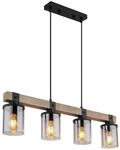 GLOBO Pendelleuchte 15555-4H schwarz natur Rauch Holz Metall Rauchglas B/H/T: ca.