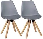 Stuhl 2er-Set grau grau natur Kunststoff Kunstleder Echtholz B/H/T: ca. 49x87x52 cm