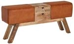 Wohnling Sitzbank braun natur Leder Echtholz B/H/T: ca. 120x56x30 cm