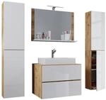 Waschplatz 5tlg-Lendas Eiche Honig Nachbildung wei&szlig; wei&szlig; B/H/T: ca. 60x52x52 cm