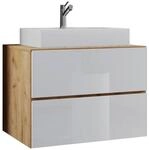 Badblock 2tlg-Lendas wei&szlig; wei&szlig; Eiche Honig Nachbildung B/H/T: ca. 61x69x51,4 cm