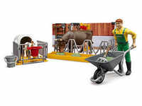 bruder bworld 62611 Kuh- und Kälberstall mit Landwirt Spielfiguren-Set