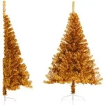 vidaXL K&uuml;nstlicher Halb-Weihnachtsbaum mit St&auml;nder Gold 150 cm PET