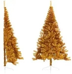 vidaXL K&uuml;nstlicher Halb-Weihnachtsbaum mit St&auml;nder Gold 240 cm PET