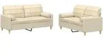 vidaXL 2-tlg. Sofagarnitur mit Kissen Creme Stoff