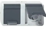 Gira Steckdose, 2f, grau, Aufputz, Steckdose CEE 7/3 (Typ F), mit Klappdeckel, IP44,