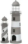 Kerzenlaterne Amrum Leuchtturm H.48/75 &Oslash;.16/22 cm grau wei&szlig; 2er Set