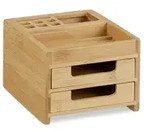 Relaxdays Schreibtisch Organizer Bambus, Stiftehalter Holz, Schreibtischbox