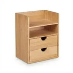 Relaxdays Schreibtisch Organizer, 2 Schubladen & Ablagen, B&uuml;routensilien, Bambus