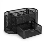 Relaxdays Schreibtischorganizer, B&uuml;roablage mit Stiftehaltern & Schublade, Metall