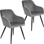 tectake Esszimmerstuhl Marilyn Samtoptik, schwarze Stuhlbeine - 2er Set grau/schwarz