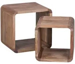 FineBuy 2er Set Satztisch Massivholz Wohnzimmertisch Landhaus Cube Beistelltisch