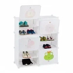 Relaxdays Schuhregal Kinder, 12 F&auml;cher f&uuml;r 24 Paar, Tiermotive, erweiterbares