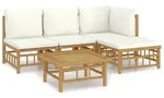 vidaXL 5-tlg. Garten-Lounge-Set mit Cremewei&szlig;en Kissen Bambus