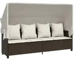 vidaXL Sonnenliege mit Dach und Kissen Braun Poly Rattan