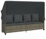 vidaXL Sonnenliege mit Dach und Kissen Grau Poly Rattan