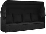 vidaXL Outdoor-Loungebett mit Dach und Kissen Schwarz Poly Rattan
