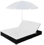 vidaXL Outdoor-Loungebett mit Sonnenschirm Poly Rattan Schwarz