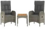 vidaXL 3-tlg. Garten-Lounge-Set mit Kissen Grau Poly Rattan