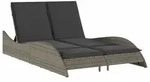 vidaXL Sonnenliege mit Auflagen Grau 114x205x73 cm Poly Rattan