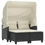 vidaXL Gartensofa 2-Sitzer mit Dach und Hockern Schwarz Poly Rattan